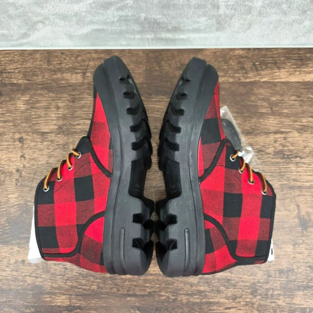 Polo Ralph Lauren Umar Buffalo Plaid Boots 9.5 Black Red Ankle Rugged Laces New